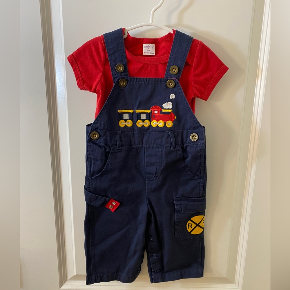 Creations, 12 M, Navy blue and red train jumper set